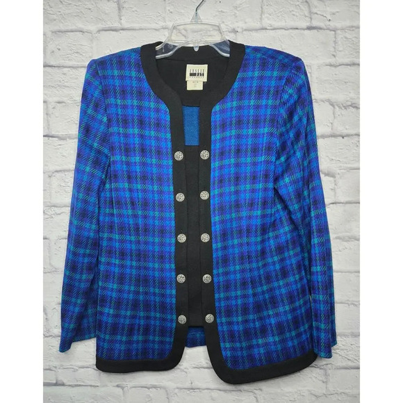 Vintage Leslie Fay plaid gingham blazer jacket blue office career size 12. - Picture 1 of 6